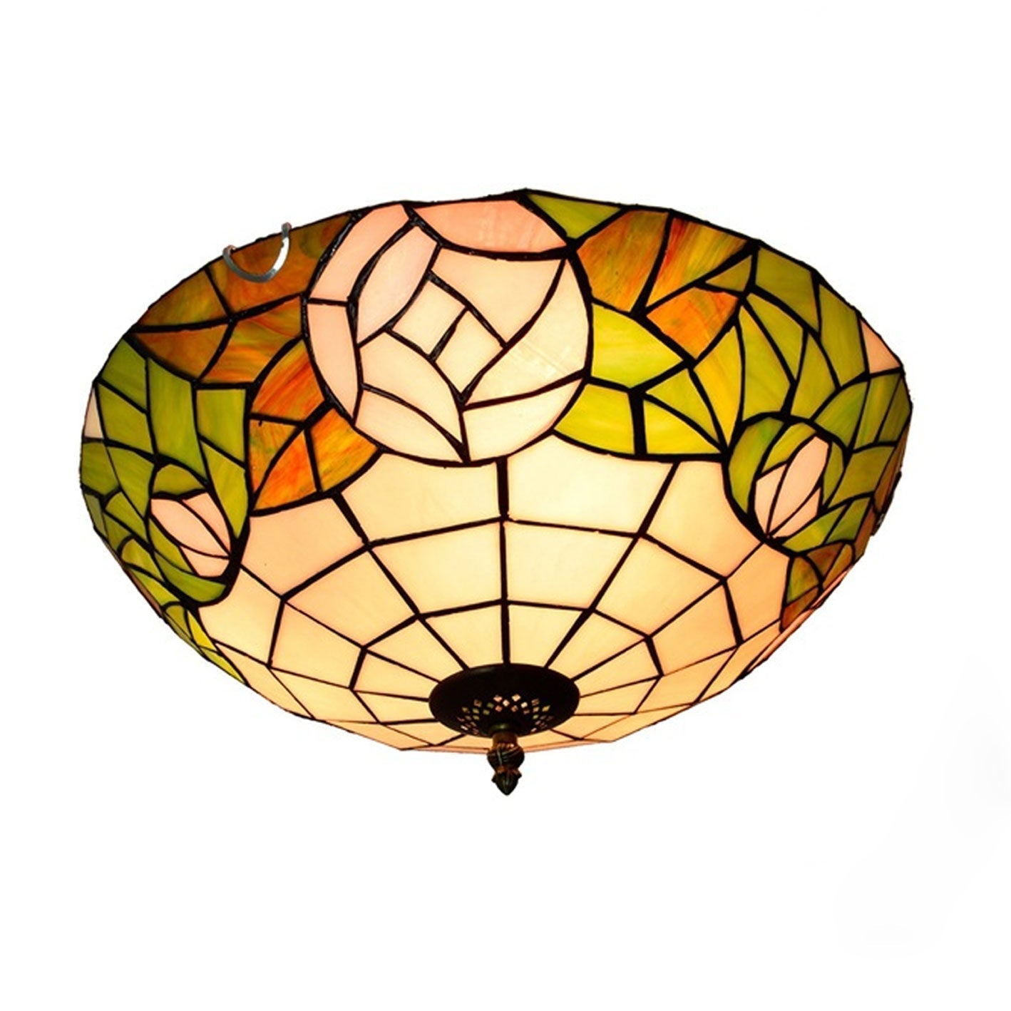 Tiffany European Retro Creative Stained Glass Rose Pattern Design 3-Light Flush Mount Light