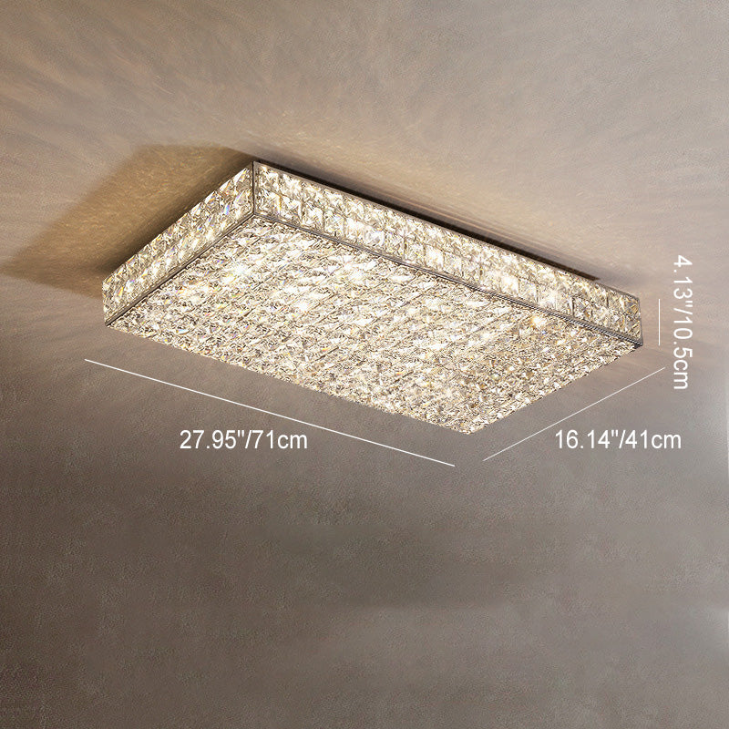 مصباح سقف LED دائري مستطيل الشكل من الكريستال من الفولاذ المقاوم للصدأ بتصميم عصري فاخر لغرفة المعيشة