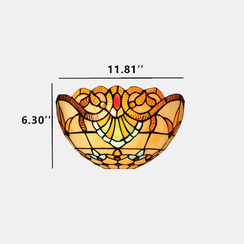 European Tiffany Stained Glass Bowl Shape 1-Light Wall Sconce Lamp