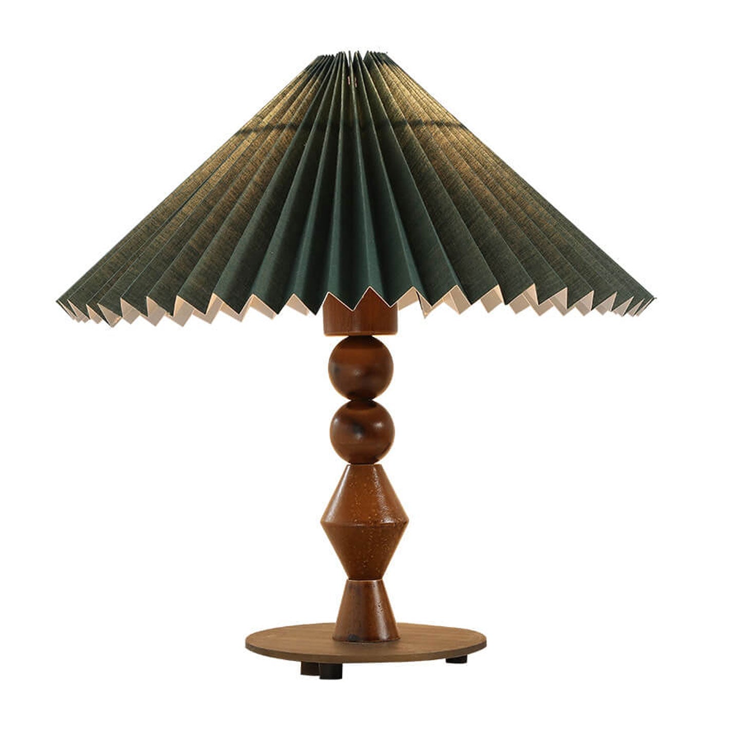 Vintage Dark Green Pleated Solid Wood Base 1-Light Table Lamp