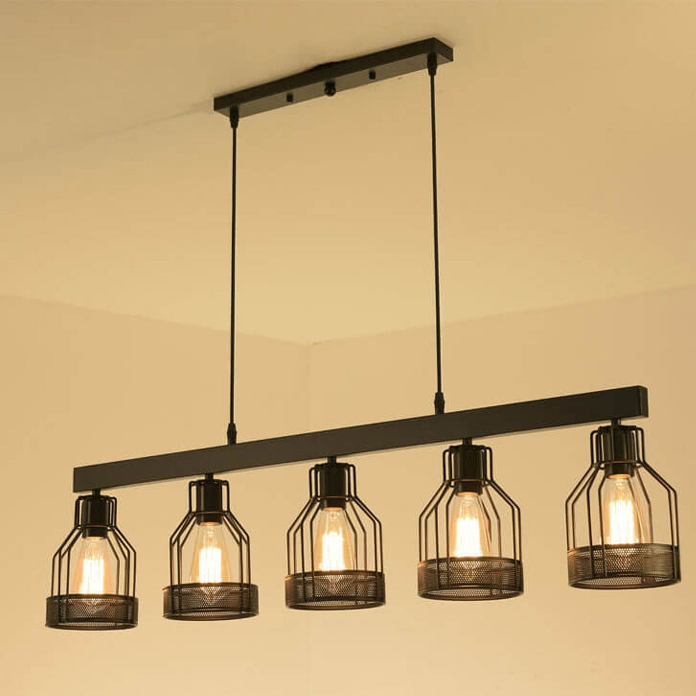 Industrial Vintage Long Bar Cage Island Light 6-Light Chandelier