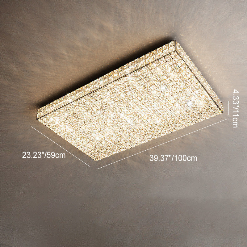 مصباح سقف LED دائري مستطيل الشكل من الكريستال من الفولاذ المقاوم للصدأ بتصميم عصري فاخر لغرفة المعيشة