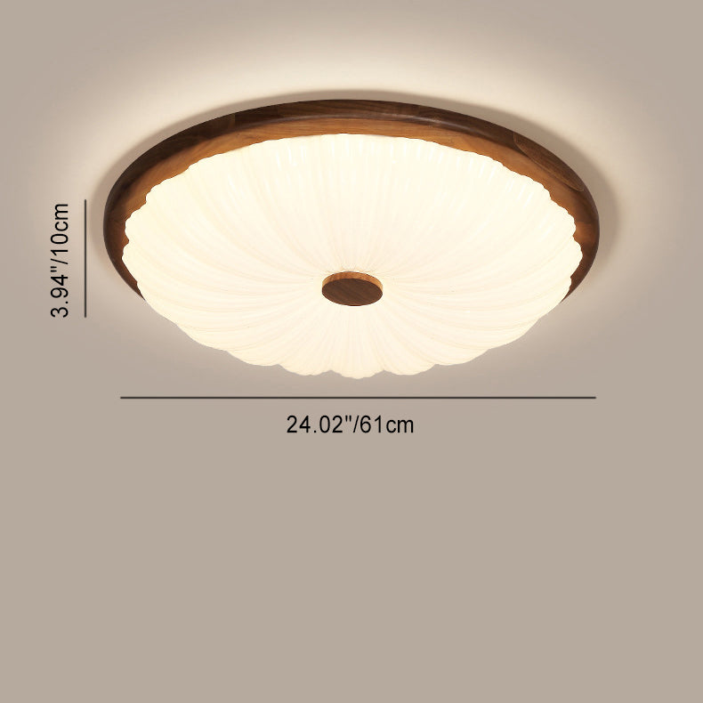 Modern Minimalist Flower Round Walnut Acrylic LED Flush Mount Ceiling Light For Living Room