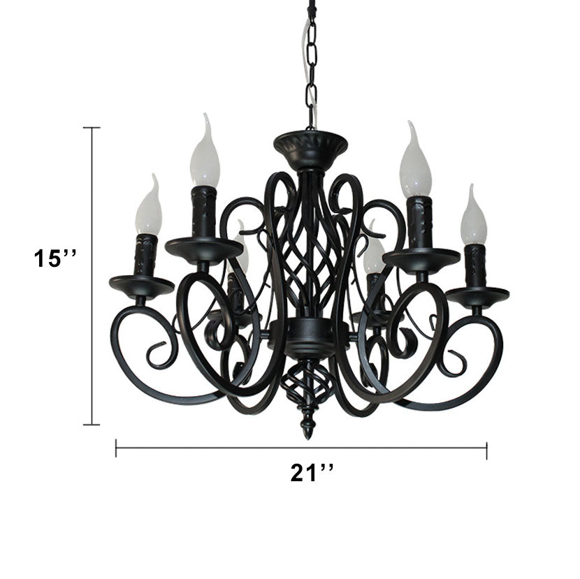 European Wrought Iron 6/8-Light Candle Chain Hanging Chandeliers