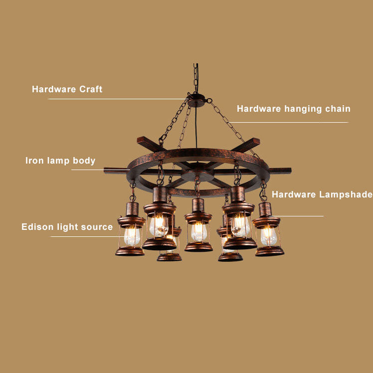 Vintage Nautical 3/7-Light Metal Lantern Chandeliers