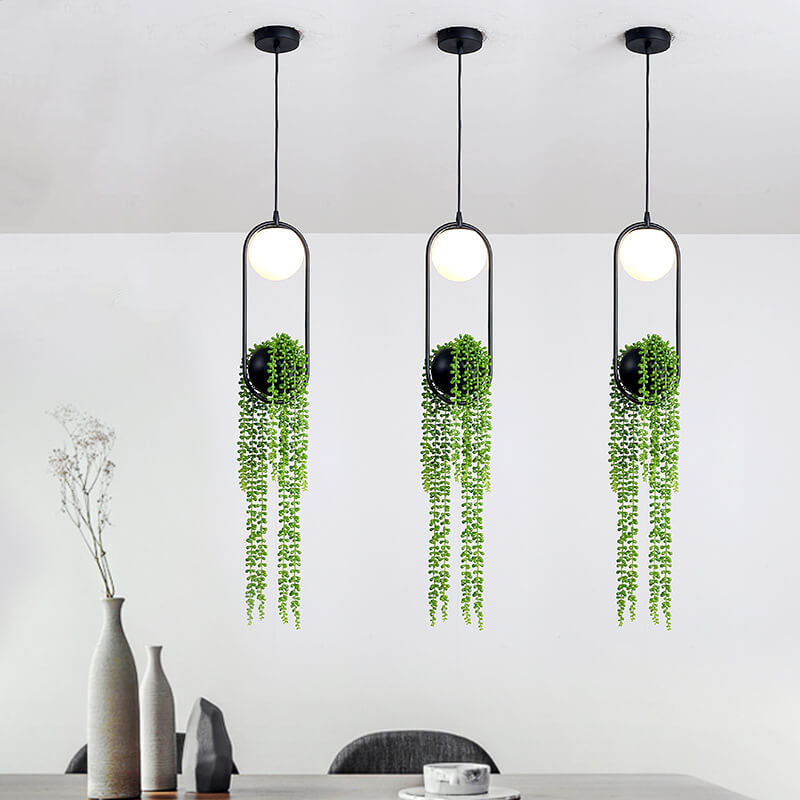 Glass Ball 1-Light Plant Hanging Pendant Light