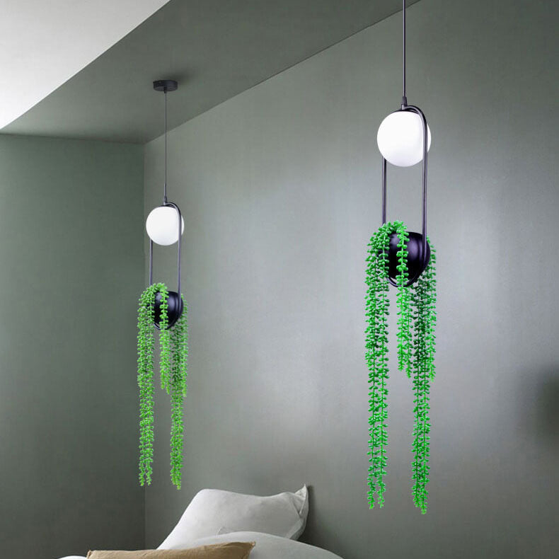 Glass Ball 1-Light Plant Hanging Pendant Light