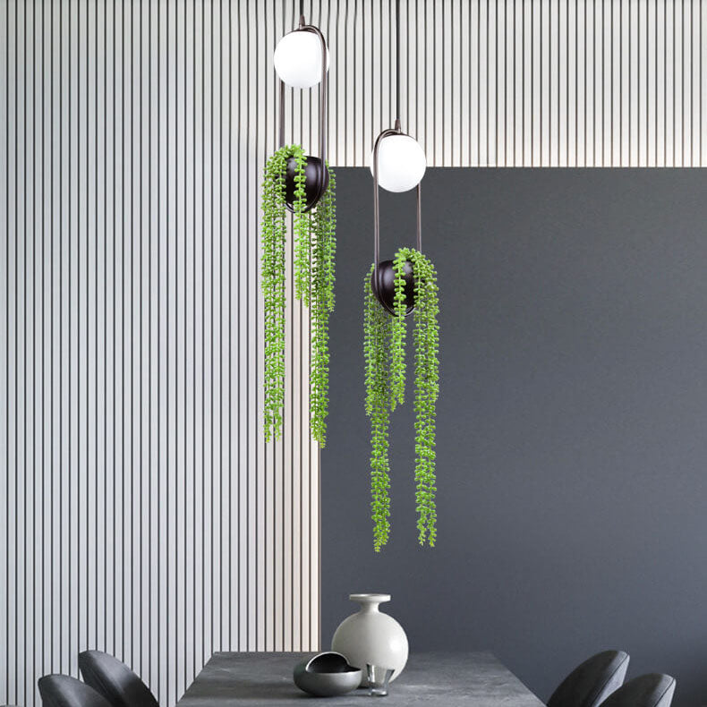 Glass Ball 1-Light Plant Hanging Pendant Light
