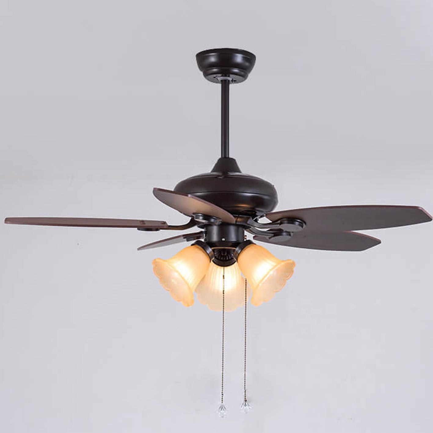 European Vintage Bell Shade Downrods Ceiling Fan Light