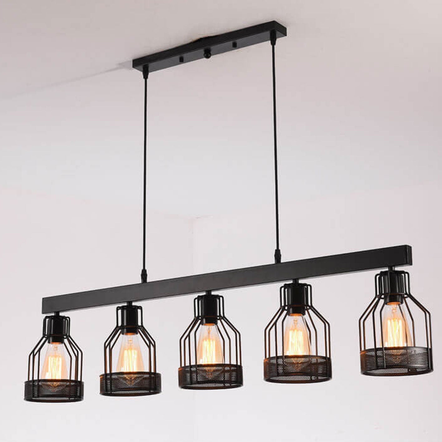 Industrial Vintage Long Bar Cage Island Light 6-Light Chandelier