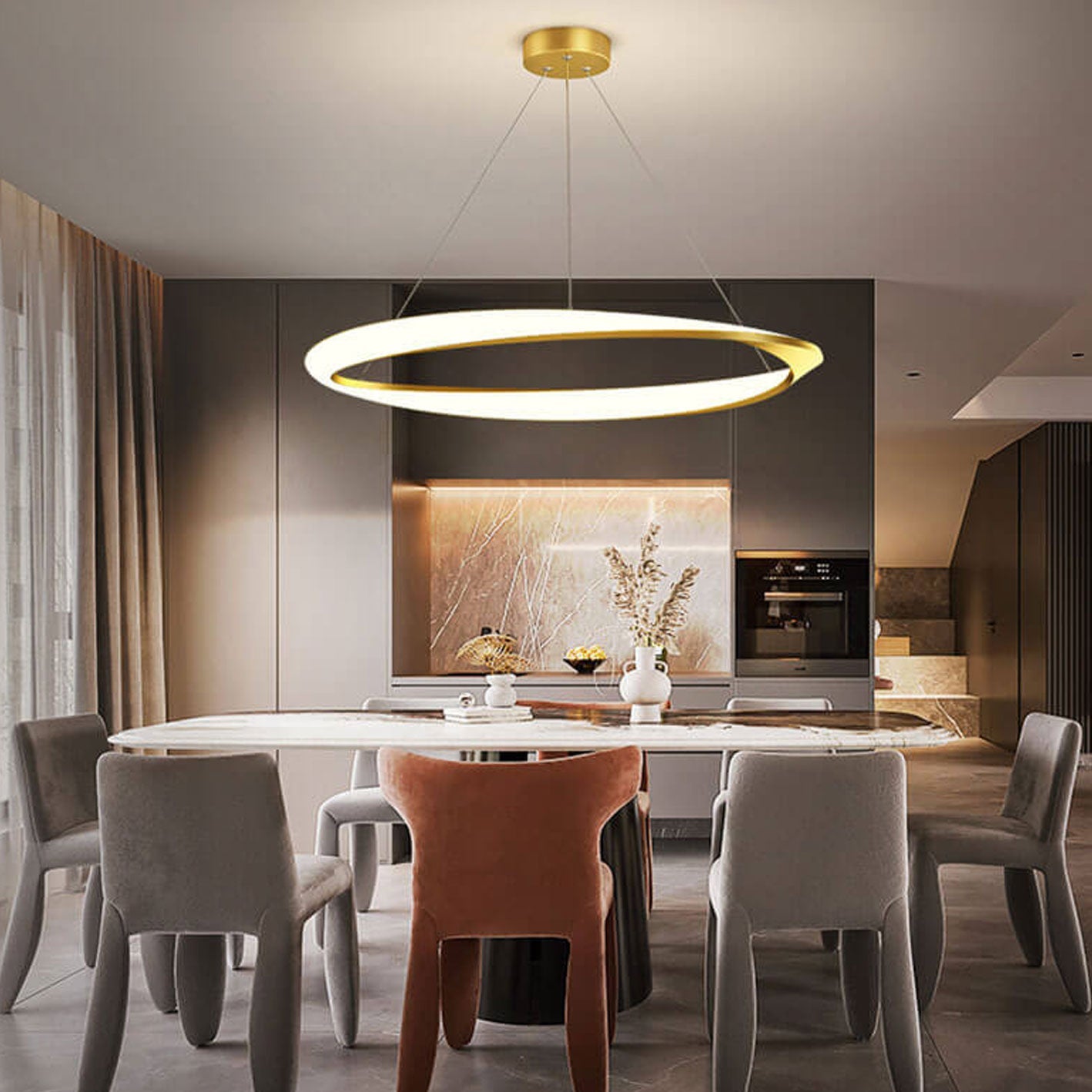 Nordic Light Luxury Round Aluminum LED Pendant Light
