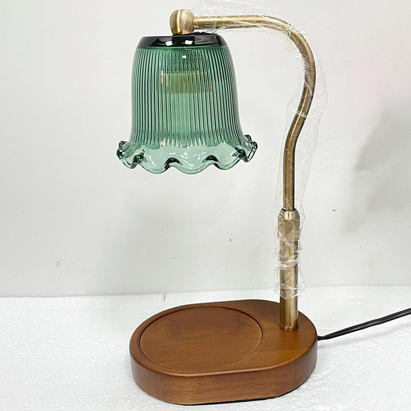 Traditional Vintage Metal Wood Glass Floral Shape 1-Light Melting Wax Table Lamp For Bedroom