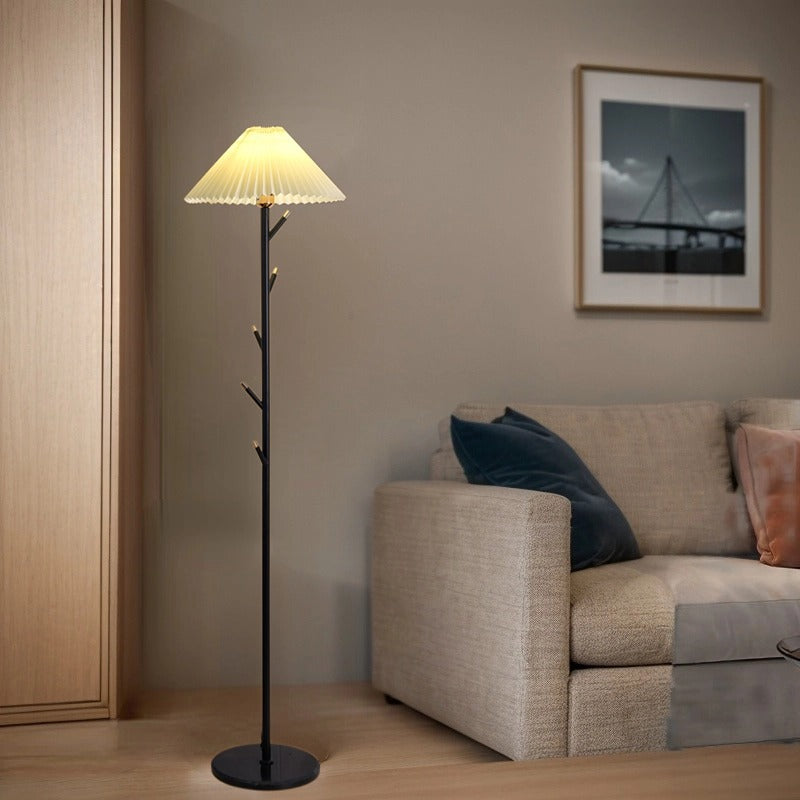 Modern Minimalist Umbrella Iron PVC Fabric Marble 1-Light Standing Floor Lamps For Living Room