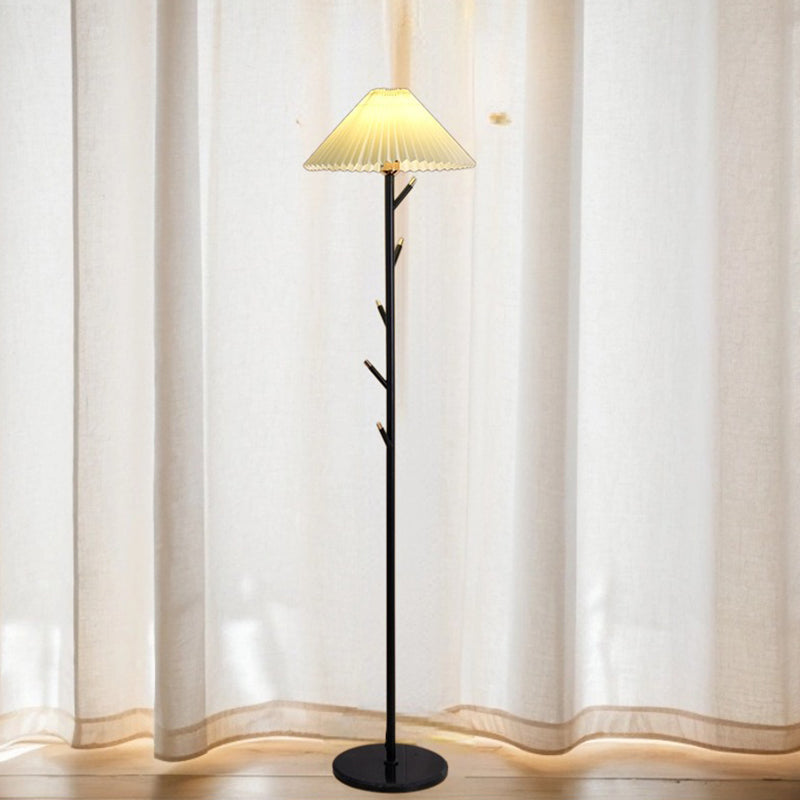 Modern Minimalist Umbrella Iron PVC Fabric Marble 1-Light Standing Floor Lamps For Living Room