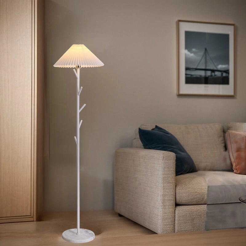 Modern Minimalist Umbrella Iron PVC Fabric Marble 1-Light Standing Floor Lamps For Living Room