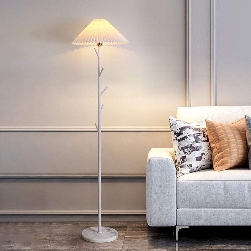 Modern Minimalist Umbrella Iron PVC Fabric Marble 1-Light Standing Floor Lamps For Living Room
