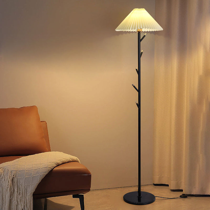 Modern Minimalist Umbrella Iron PVC Fabric Marble 1-Light Standing Floor Lamps For Living Room