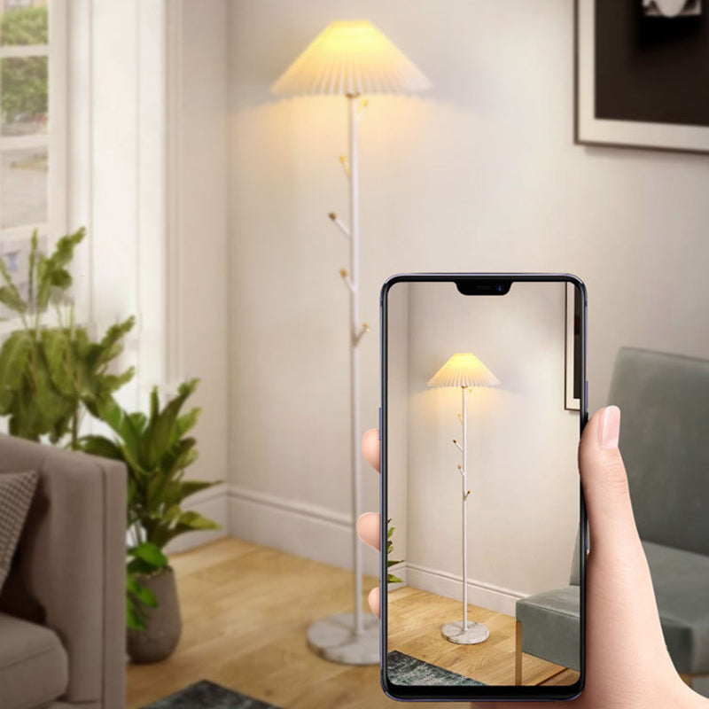 Modern Minimalist Umbrella Iron PVC Fabric Marble 1-Light Standing Floor Lamps For Living Room