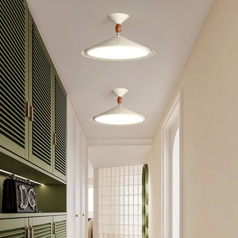 Contemporary Scandinavian Funnel Shape Aluminum Iron Acrylic LED Semi-Flush Mount Ceiling Light For Bedroom