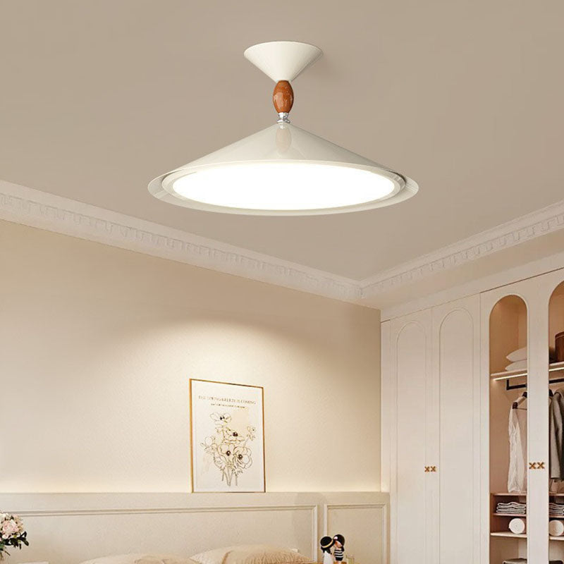 Contemporary Scandinavian Funnel Shape Aluminum Iron Acrylic LED Semi-Flush Mount Ceiling Light For Bedroom