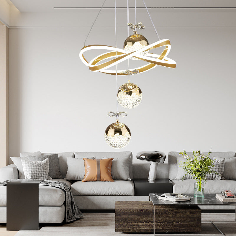 Contemporary Luxury Ball-Shaped Iron Aluminum Silicone Crystal LED Chandeliers For Living Room