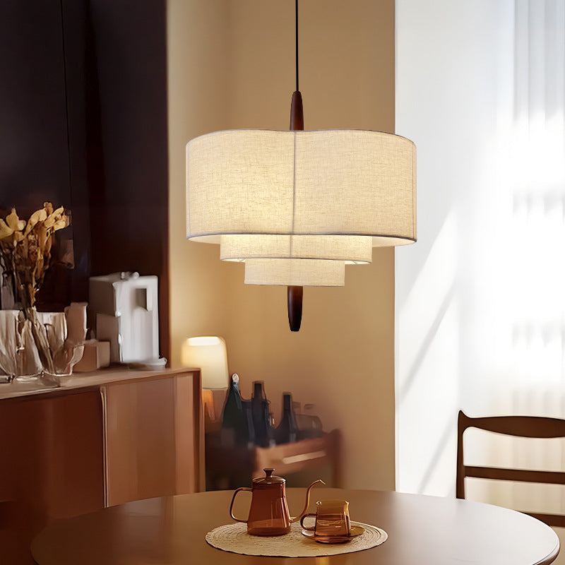 Traditional Vintage Irregular Shape Iron Solid Wood Fabric 1-Light Pendant Light For Dining Room