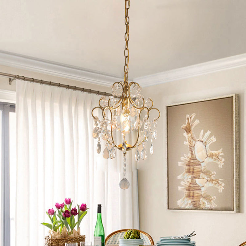 Traditional French Iron Crystal Flower 1-Light Chandelier For Dining Room