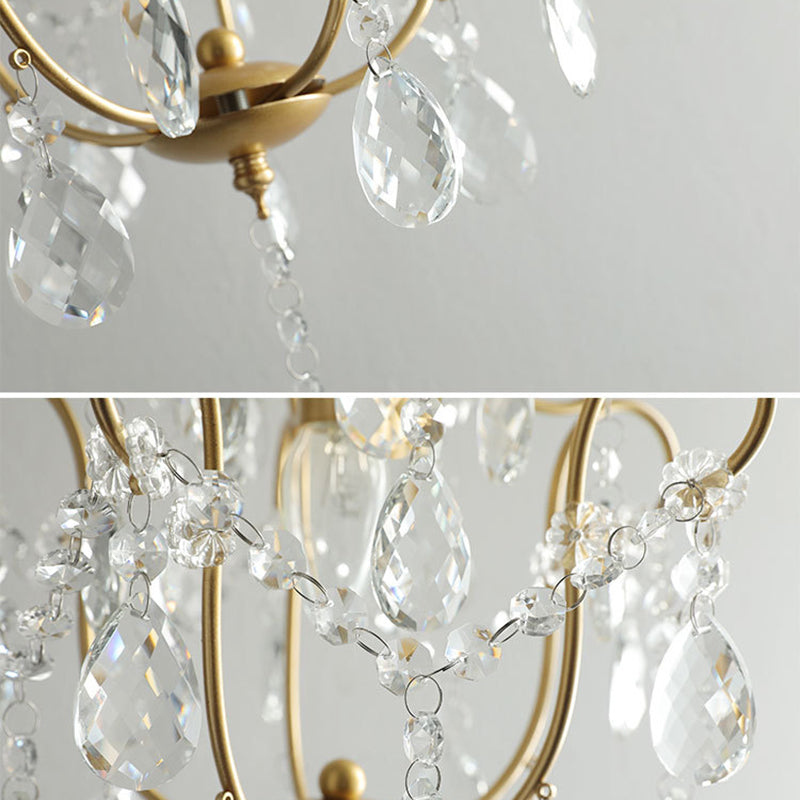 Traditional French Iron Crystal Flower 1-Light Chandelier For Dining Room
