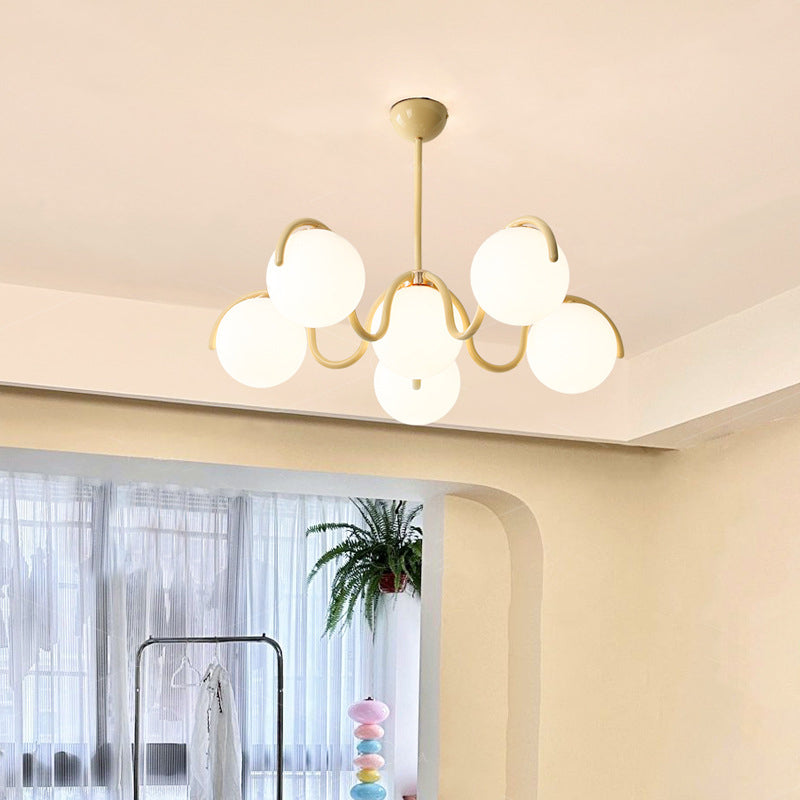 Contemporary Scandinavian Spherical Iron Glass 6-Light Chandelier For Bedroom