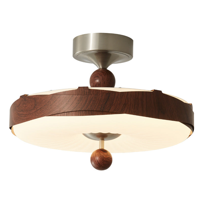 Traditional Vintage Disc Shape Iron Plastic LED Semi-Flush Mount Ceiling Light For Bedroom