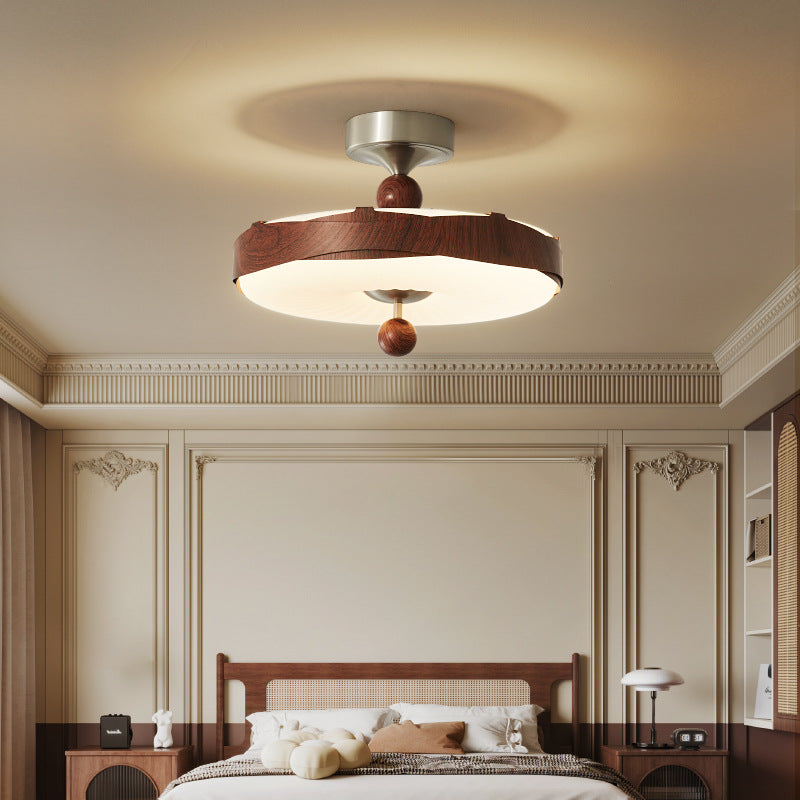 Traditional Vintage Disc Shape Iron Plastic LED Semi-Flush Mount Ceiling Light For Bedroom
