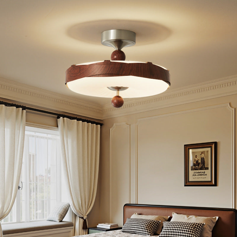 Traditional Vintage Disc Shape Iron Plastic LED Semi-Flush Mount Ceiling Light For Bedroom
