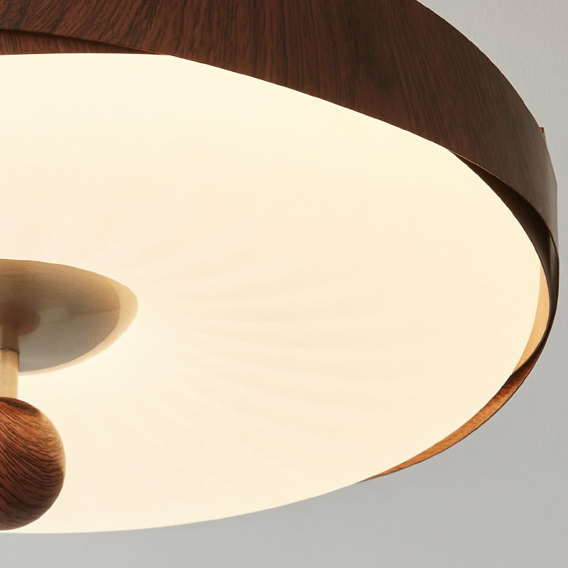 Traditional Vintage Disc Shape Iron Plastic LED Semi-Flush Mount Ceiling Light For Bedroom