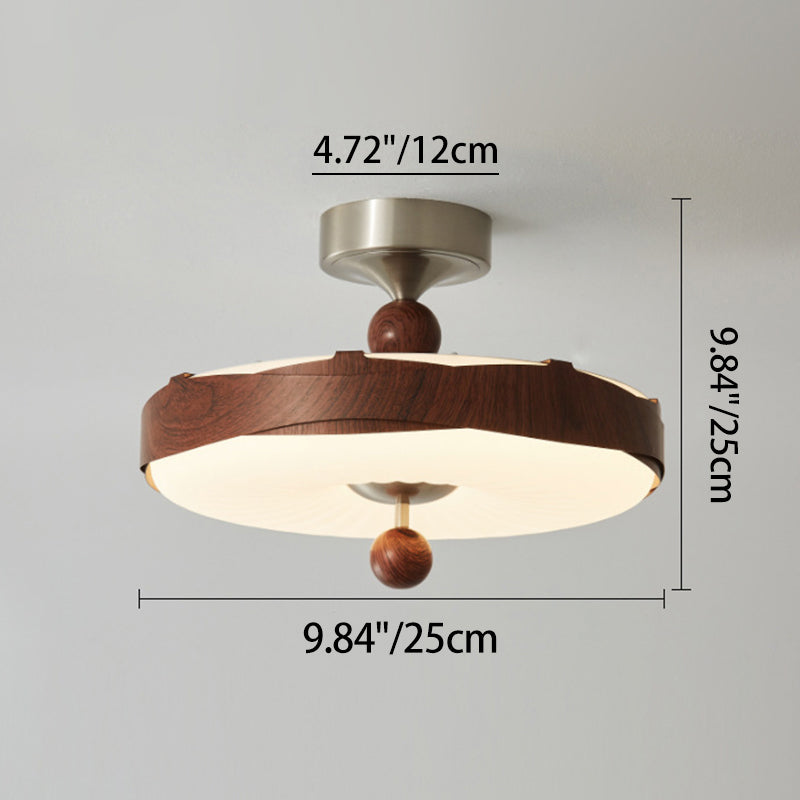 Traditional Vintage Disc Shape Iron Plastic LED Semi-Flush Mount Ceiling Light For Bedroom