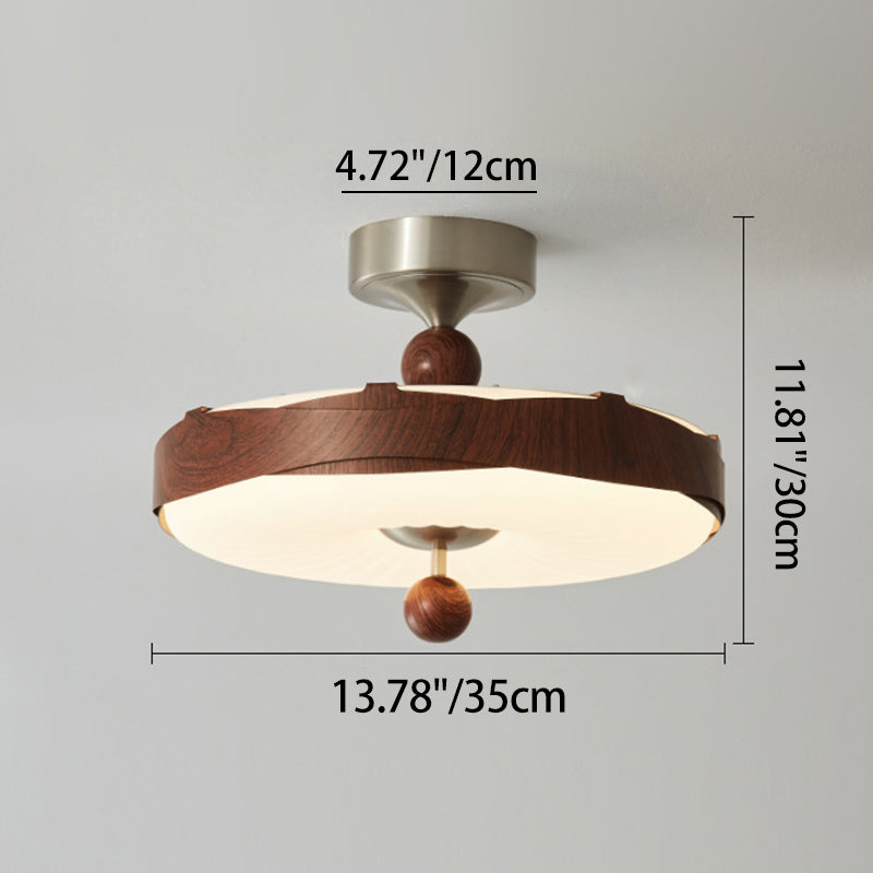 Traditional Vintage Disc Shape Iron Plastic LED Semi-Flush Mount Ceiling Light For Bedroom