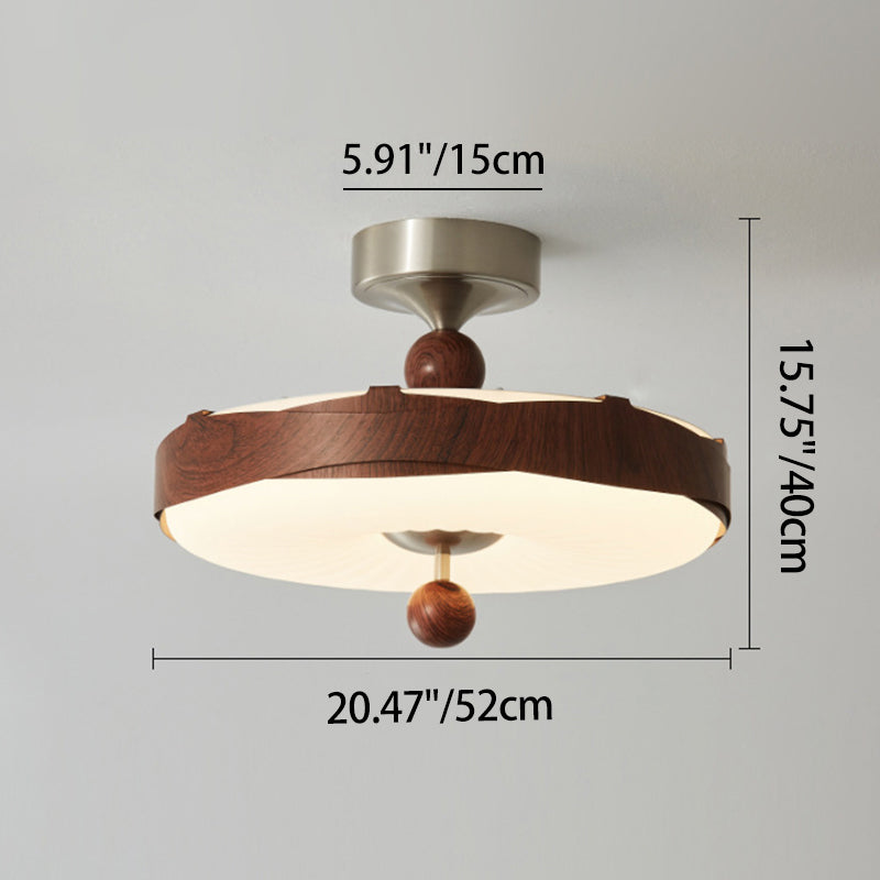 Traditional Vintage Disc Shape Iron Plastic LED Semi-Flush Mount Ceiling Light For Bedroom
