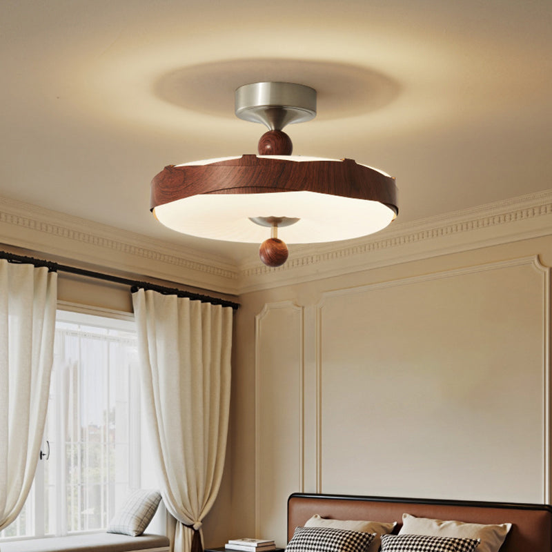 Traditional Vintage Disc Shape Iron Plastic LED Semi-Flush Mount Ceiling Light For Bedroom
