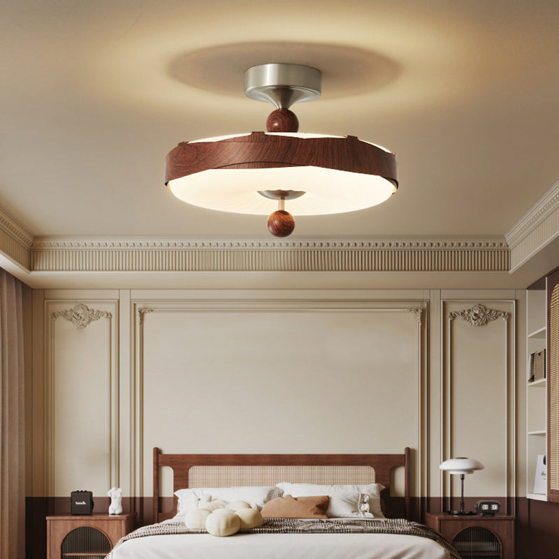 Traditional Vintage Disc Shape Iron Plastic LED Semi-Flush Mount Ceiling Light For Bedroom