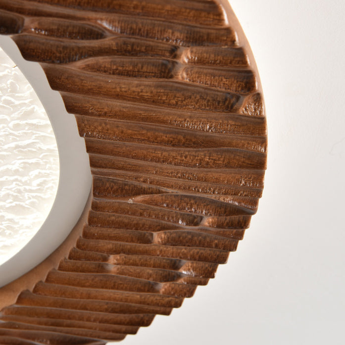 Traditional Vintage Round Oak Iron Acrylic LED Flush Mount Ceiling Light For Bedroom