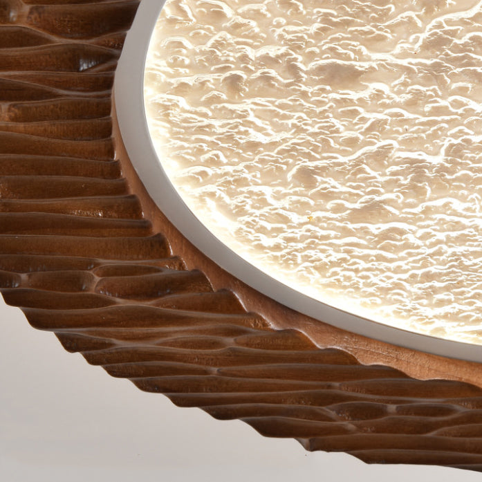 Traditional Vintage Round Oak Iron Acrylic LED Flush Mount Ceiling Light For Bedroom
