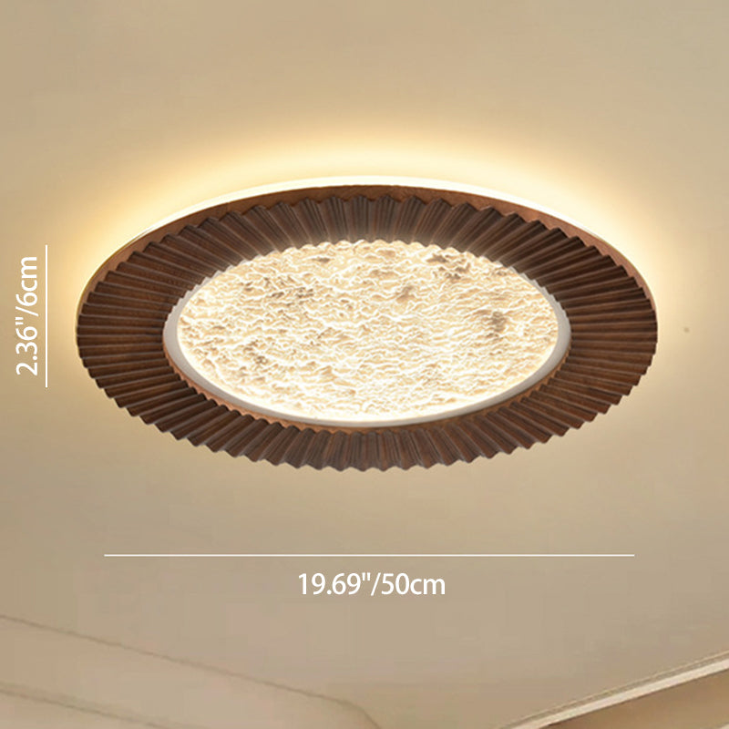 Traditional Vintage Round Oak Iron Acrylic LED Flush Mount Ceiling Light For Bedroom