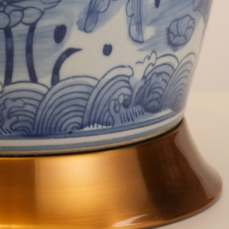 Traditional Chinese Vase-shaped Ceramic Hardware Fabric 1-Light Table Lamp For Bedroom