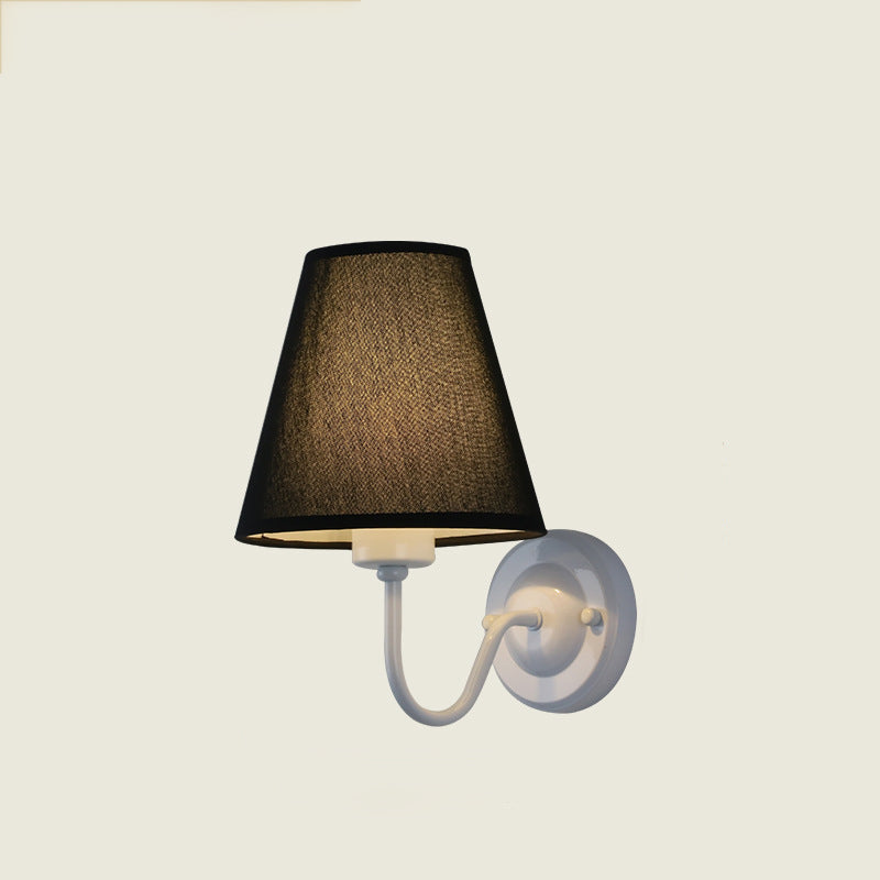 Traditional Vintage Dome Conical Iron Fabric 1-Light Wall Sconce Lamp For Bedroom