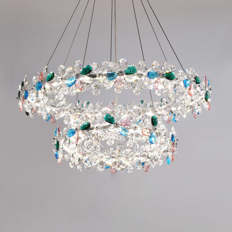 Contemporary Luxury Circular Wave Line Hardware Crystal LED Chandelier For Living Room