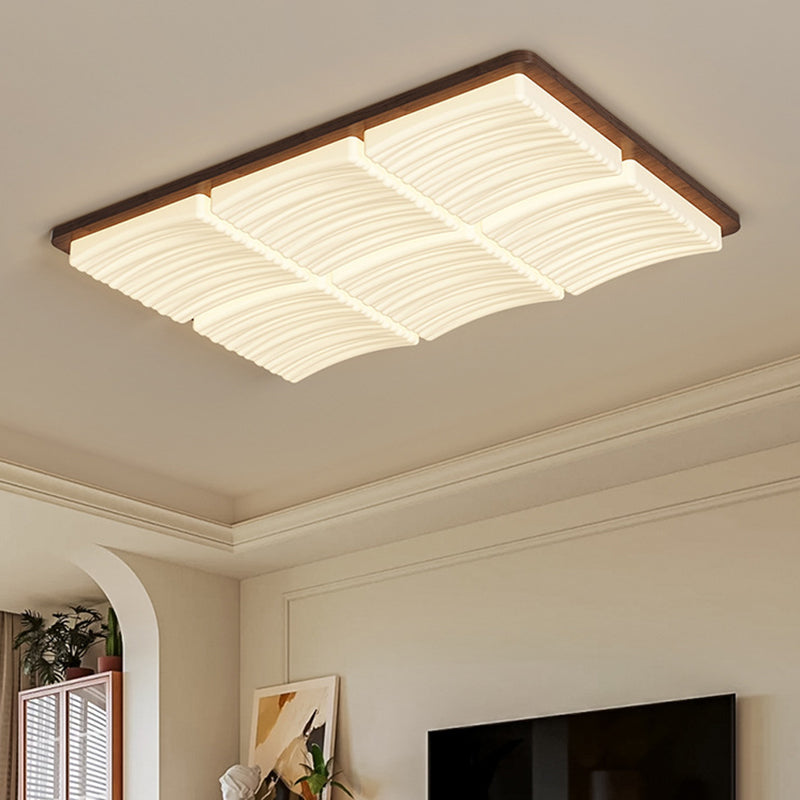 Modern Minimalist Square Wave Pattern Iron Acrylic LED Flush Mount Ceiling Light For Bedroom
