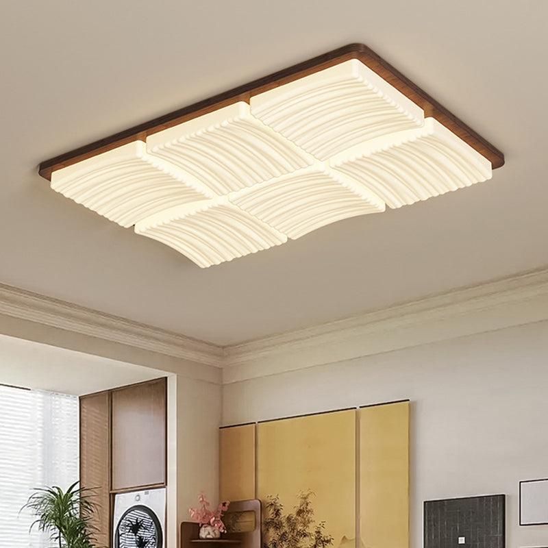 Modern Minimalist Square Wave Pattern Iron Acrylic LED Flush Mount Ceiling Light For Bedroom