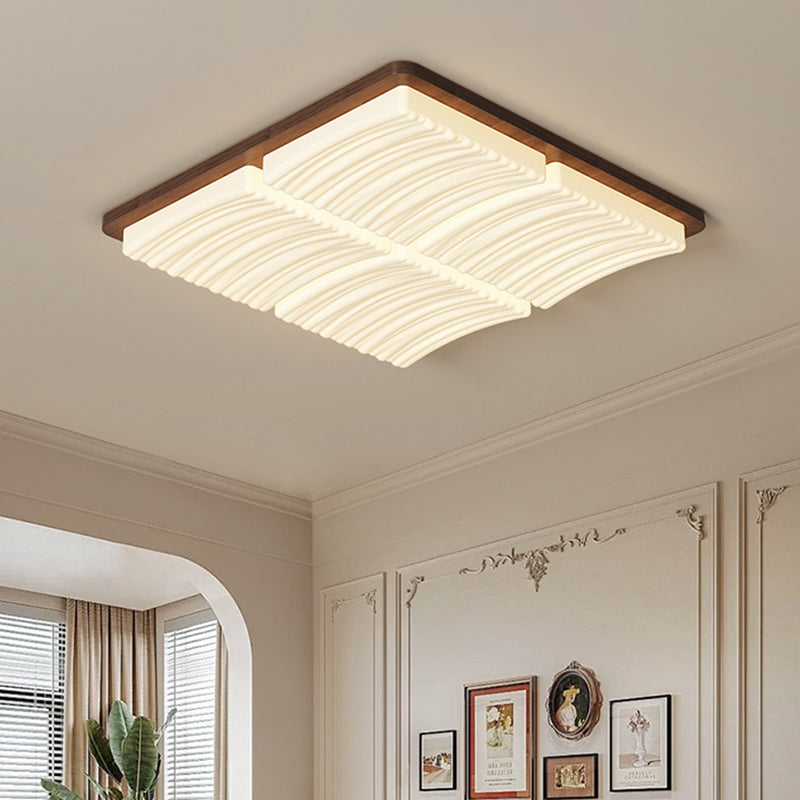 Modern Minimalist Square Wave Pattern Iron Acrylic LED Flush Mount Ceiling Light For Bedroom