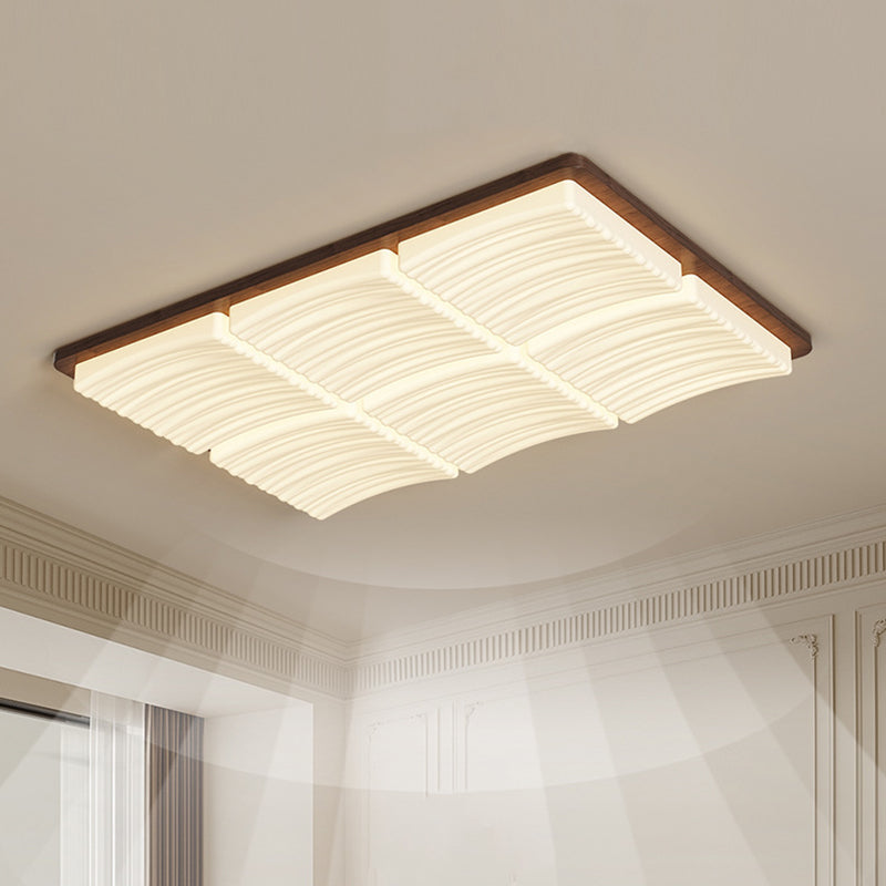 Modern Minimalist Square Wave Pattern Iron Acrylic LED Flush Mount Ceiling Light For Bedroom