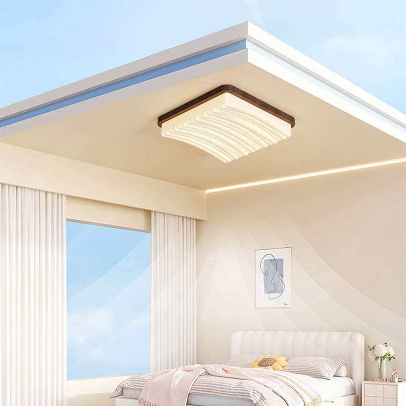 Modern Minimalist Square Wave Pattern Iron Acrylic LED Flush Mount Ceiling Light For Bedroom