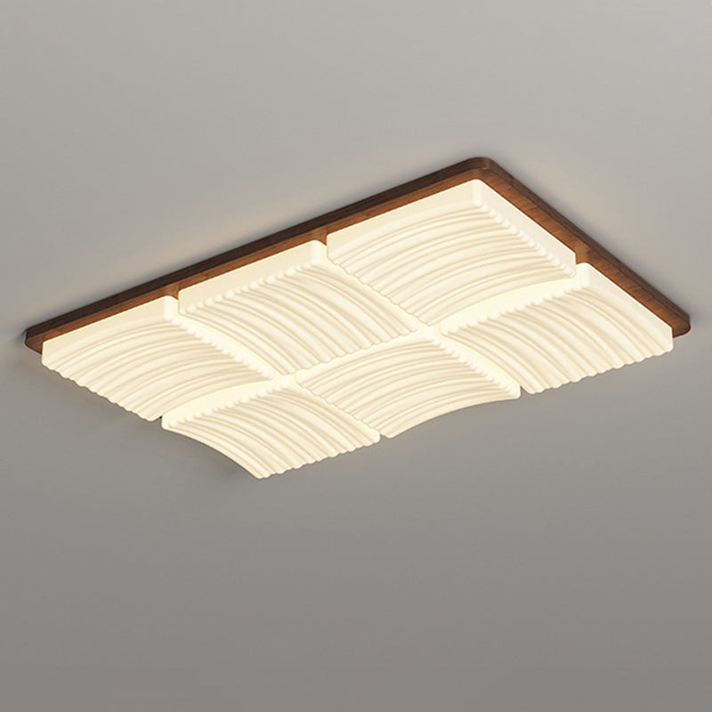 Modern Minimalist Square Wave Pattern Iron Acrylic LED Flush Mount Ceiling Light For Bedroom
